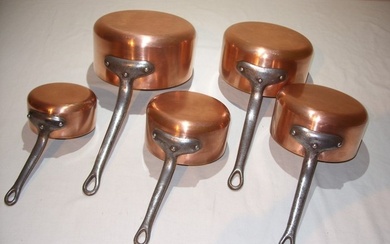 Les Metaux Ouvres, Made in France - Een degelijke set van 5 Franse pannen - Pan - Copper, Cast Iron