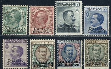 Levant (Italian post offices from 1874 to 1923) 1909 - Durres - Complete series of 8 values. Certified - Sassone N. 1/8
