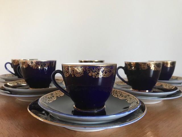 Lomonosov Imperial Porcelain Factory, Cobalt Blue "Golden Frieze" - Coffee set for 6 - Gold, Porcelain