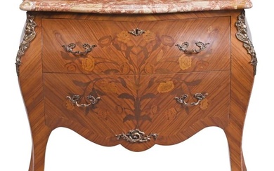 Louis XV Style Bronze Mounted, Marquetry and Kingwood Bombe Commode