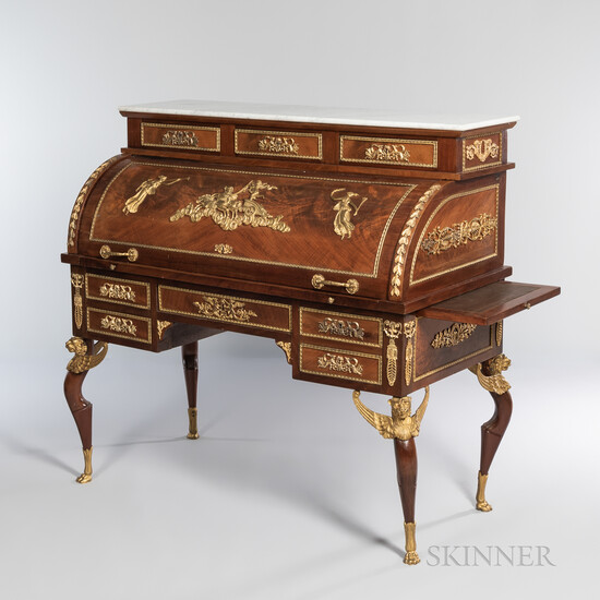 Louis XVI-style Marble-top and Gilt-bronze-mounted Cylinder Desk