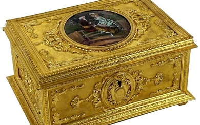 Magnificent 19th C. French Bronze Limoge Enamel Plaque Box