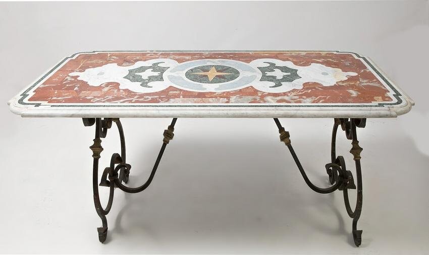 Marble table with iron base