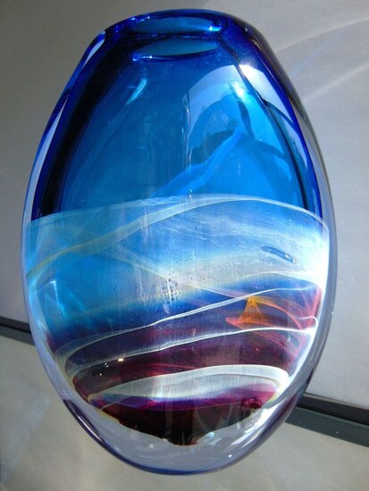 Maxence Parot - Large Single Vase Massive Blue Veil 22cm - Glass