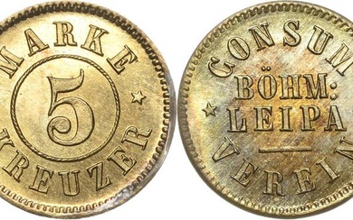 Medaillen Messingmarke o.J. (1850/1880). 5 Mark. Konsumverein in Böhmisch Leipa....