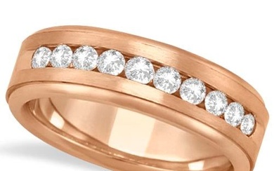 Mens Channel Set Diamond Ring Wedding Band 14kt Rose Gold 1/4ctw