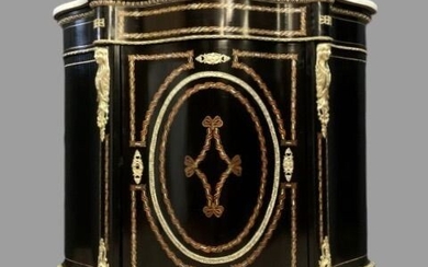 Meuble d'appui, "Boulle" style - Amaranth, Ebony, Marble, Blackened wood, Marquetry - Mid 19th century
