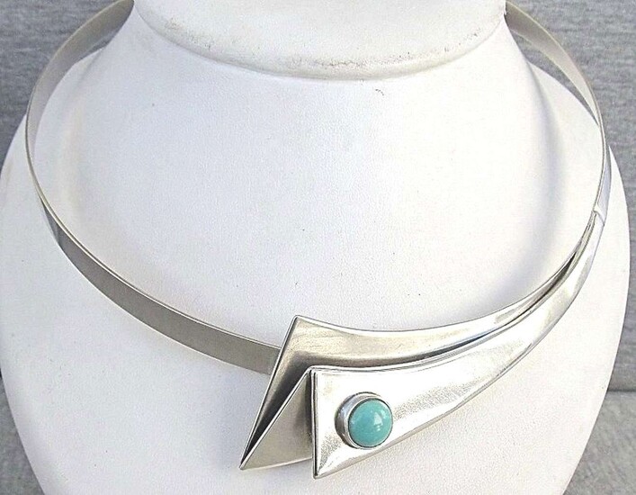 Mexico Art Deco Silver Sterling Collar /Necklace set with Turquoise, 68gr.