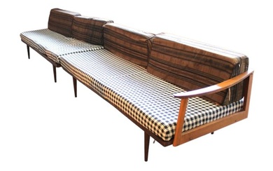 Mid century walnut frame sectional sofa (2 part 2 piece)