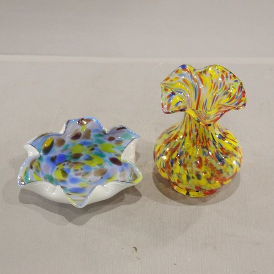 Murano Glass Bowl and Czechoslovakian Art Glass Vase