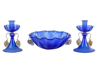 Murano Glass Cobalt Centerpiece & Candlestick SET
