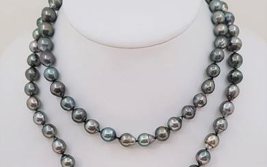 NO RESERVE PRICE - 925 Silver - 8x11mm Peacock Tahitian Pearls - Long Necklace