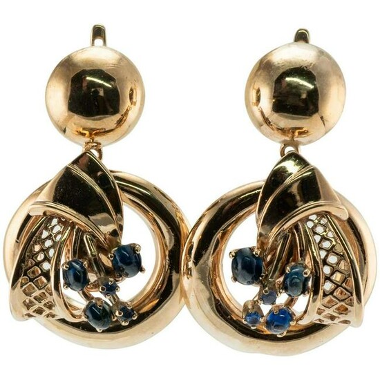 Natural Sapphire Earrings Drop Dangle 14K Gold Vintage
