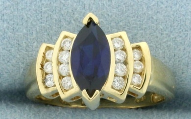 Natural Sapphire and Diamond Ring in 14k Yellow Gold