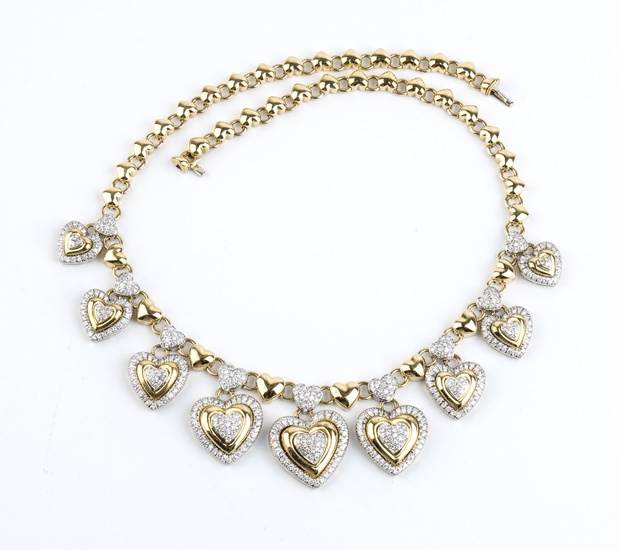 Necklace with a gold and diamond heart motif 18k whit...