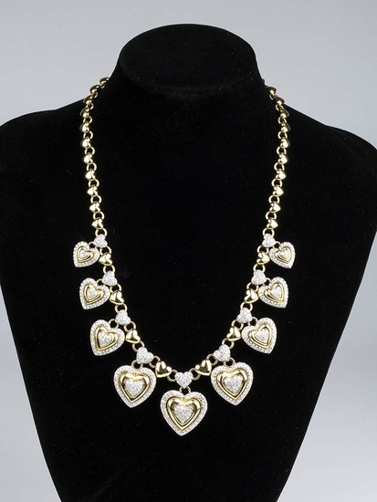 Necklace with a gold and diamond heart motif 18k...