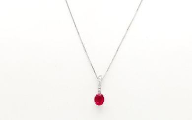 Necklace with pendant - 18 kt. White gold