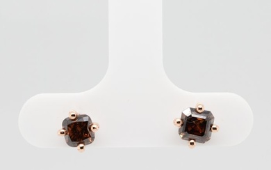 No Reserve Price - 0.84 tcw - Fancy Dark Orangy Brown - 14 kt. Pink gold - Earrings Diamond