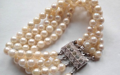 No Reserve Price - Bracelet 835 silver - Akoya pearls - 4 rows