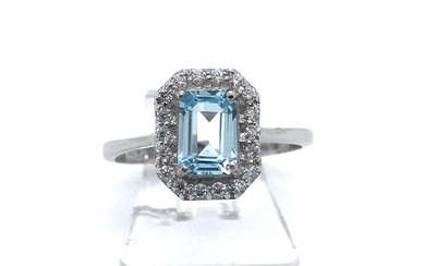 No Reserve Price - NESSUN PREZZO DI RISERVA - Ring - 18 kt. White gold - 1.30 tw. Aquamarine - Diamond