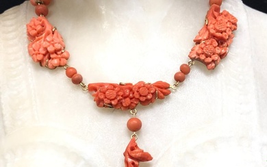 No Reserve Price - Necklace Yellow gold Blood Coral