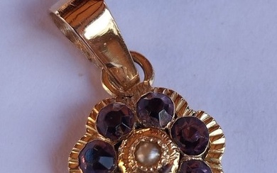 No Reserve Price - Pendant - 18 kt. Yellow gold - 1.40 tw. Amethyst - Pearl