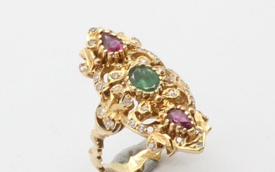 No Reserve Price Ring - Yellow gold Diamond - Mixed gemstones
