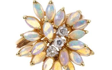 Opal and diamond cluster cocktail ring in 14ct gold setting