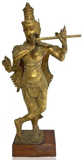 Origin Burma. Ancient statue in gilded bronze. Goddess