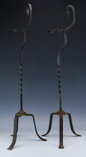 PAIR Antique Wrought Iron Ashtray Smoking Stands