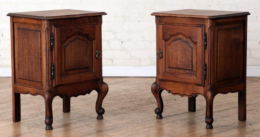 PAIR CARVED OAK FRENCH END TABLES OR NIGHT STANDS