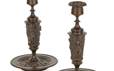 PAIR OF FRENCH BRONZE CANDLESTICKS, ATTRIBUTED TO JULES