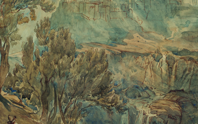 PAUL HUET (PARIS 1803-1869), Vue des cascatelles de Tivoli