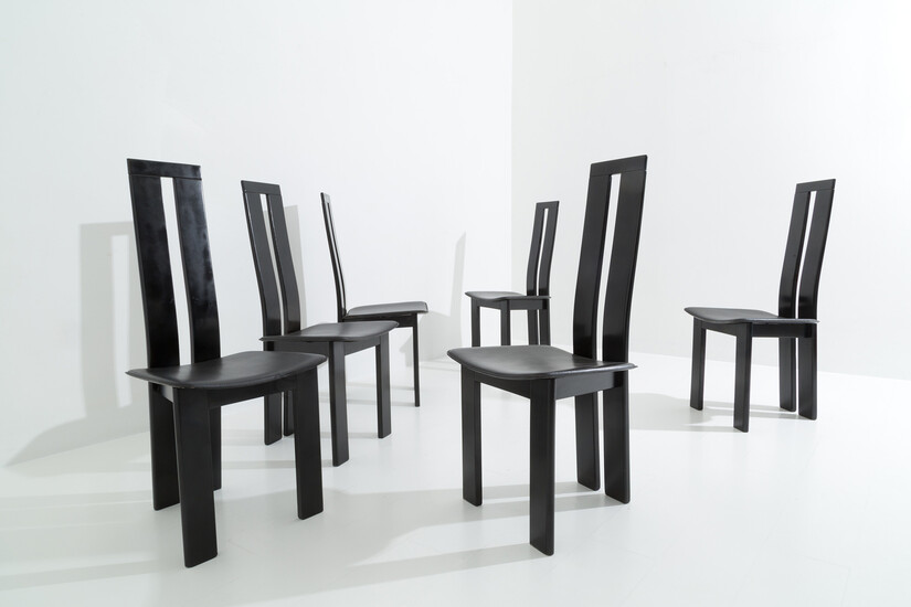 PIETRO COSTANTINI. Six leather chairs. '70s