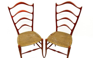 Pair Chiavari painted wood and woven cane side chairs Italy