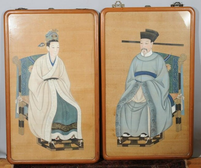 Pair Chinese Ancestor Portraits