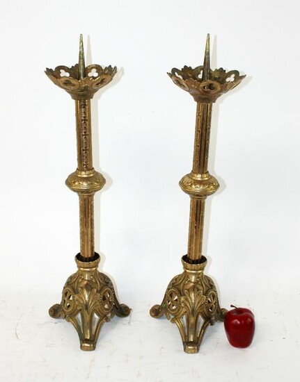 Pair French Gothic Revival bronze candle holders