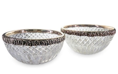 Pair Of 1898 Gorham Sterling Silver Lipped Crystal Salad Bowls