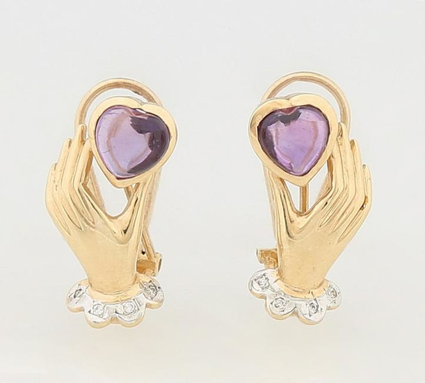 Pair of 14K Yellow Gold Diamond and Amethyst Earrings