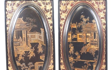 Pair of Chinese Framed Lacquered Wood Panels