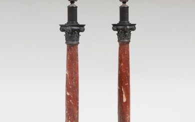 Pair of Grand Tour Bronze, Metal and Marble Columns with Busts of Military Figures