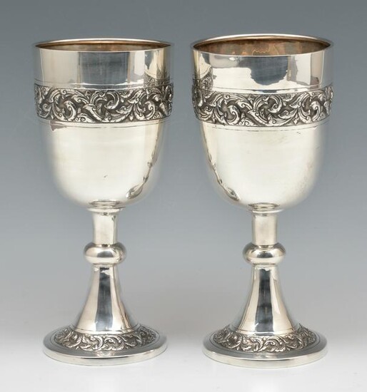 Pair of Sterling Silver Goblets with repousse band