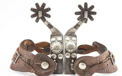 Pair of single mounted silver overlaid Spurs by noted
