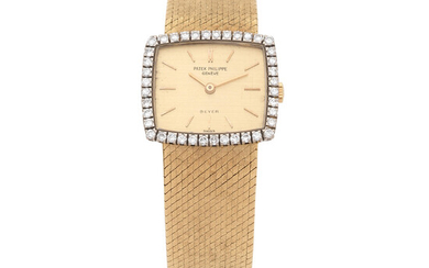 Patek Philippe. A lady's 18K gold diamond set bracelet watch retailed by Beyer Ref 3353/1, Circa 1970