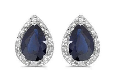 Pear Blue Sapphire and Diamond Stud Earrings 14k White Gold 1.70ctw