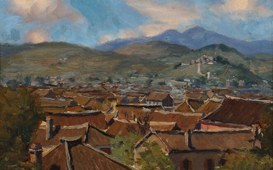 SOLD. Peter Holm: View from Sicily. Unsigned. Oil on cardboard. 24 x 30.5 cm. – Bruun Rasmussen Auctioneers of Fine Art