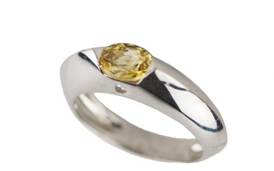 Piaget white gold ring with yellow sapphire and diamond. 1998