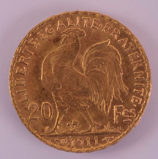 Pièce de monnaie en or 20 Frs République, 1911