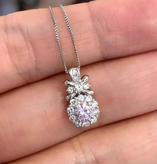 Pink Diamond Pendant Necklace with White Diamond Halo