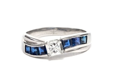 Platinum - Ring - 0.35 ct Diamonds - 1.13 ct Sapphires - No Reserve Price